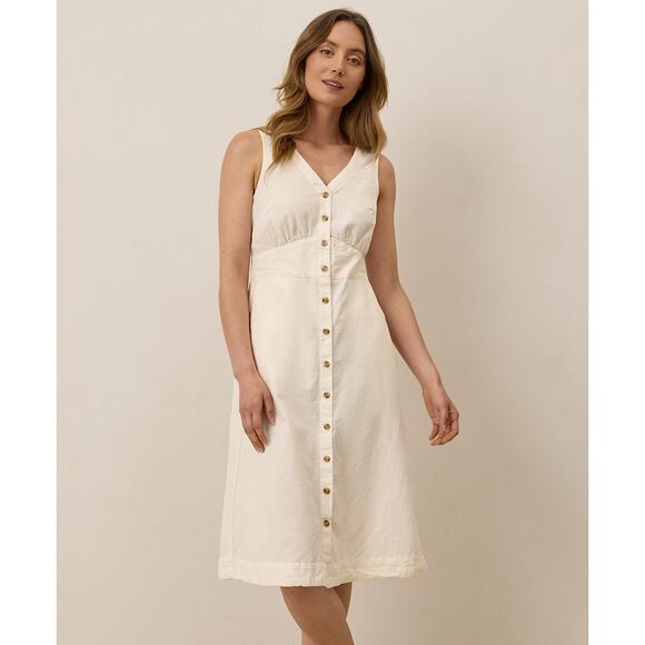 Pact Canopy Linen Blend Button-Front Dress Bone - Picture 1 of 16